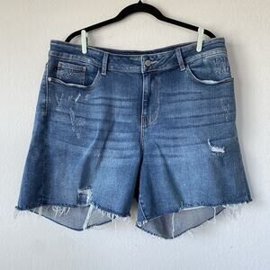 Judy Blue High Rise Cut Off Distressed Denim Shorts Dark Wash 3XL Casual Comfort
